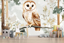 Load image into Gallery viewer, Barn Owl Nursery Wall Mural – Watercolor Forest Animal Wallpaper | Woodland Baby Room &amp; Kids Room Decor