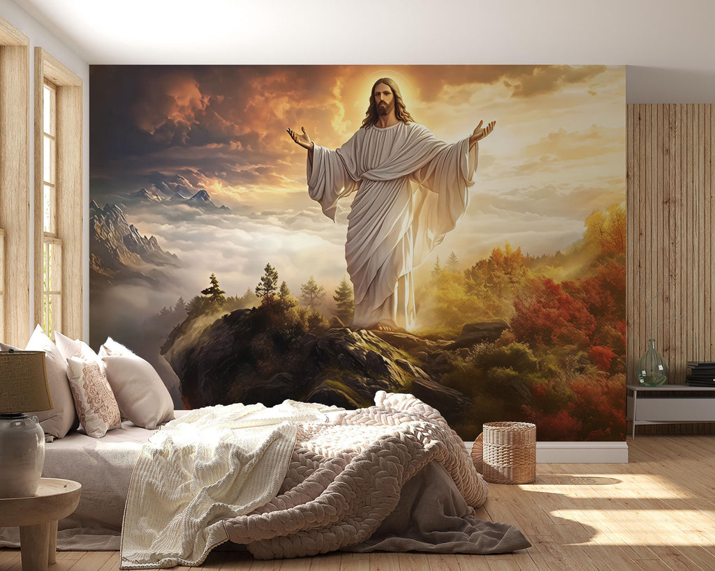 Jesus Christ 3D Wall Mural – Spiritual Home Decor, Christian Art, Divine Bedroom Accent, Prayer Room Inspiration, Faithful Gift