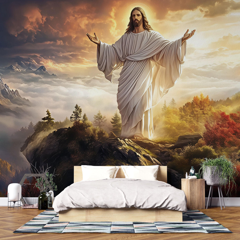 Jesus Christ 3D Wall Mural – Spiritual Home Decor, Christian Art, Divine Bedroom Accent, Prayer Room Inspiration, Faithful Gift