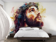 Load image into Gallery viewer, Watercolor Jesus Christ Wall Mural – Faithful Christian Decor, Easter &amp; Christmas Gift, Spiritual Bedroom Accent, Bible Verse Wall Art