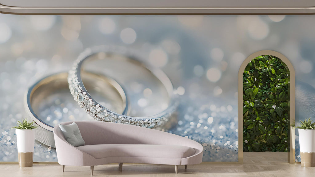Custom Wedding Backdrop with Rings – Personalized Wedding Gift Wall Mural | Names & Date Decor