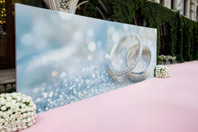 Load image into Gallery viewer, Custom Wedding Backdrop with Rings – Personalized Wedding Gift Wall Mural | Names &amp; Date Decor
