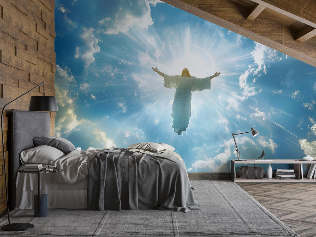 Jesus Christ Wall Mural - Heaven Wall Decor - Christian Bedroom Art - Spiritual Wall Art - Religious Gift for Holidays and Birthdays