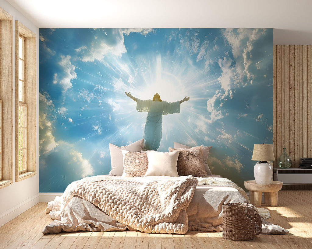 Jesus Christ Wall Mural - Heaven Wall Decor - Christian Bedroom Art - Spiritual Wall Art - Religious Gift for Holidays and Birthdays