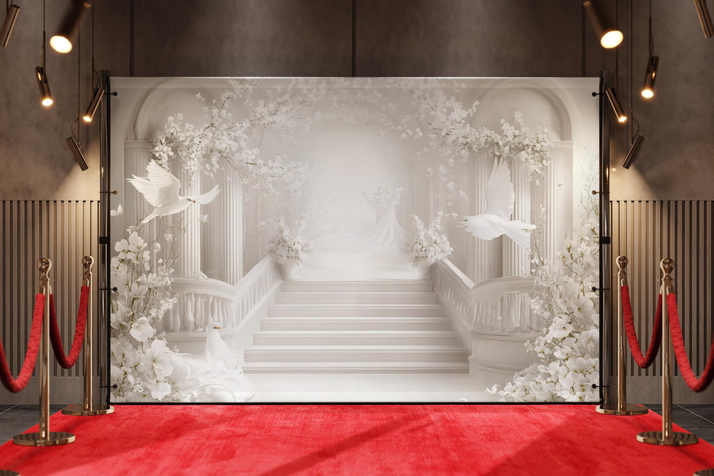 Custom Wedding Mural with Doves – Personalized Name & Date Backdrop, Elegant 3D Wall Art, Romantic Ceremony Decoration
