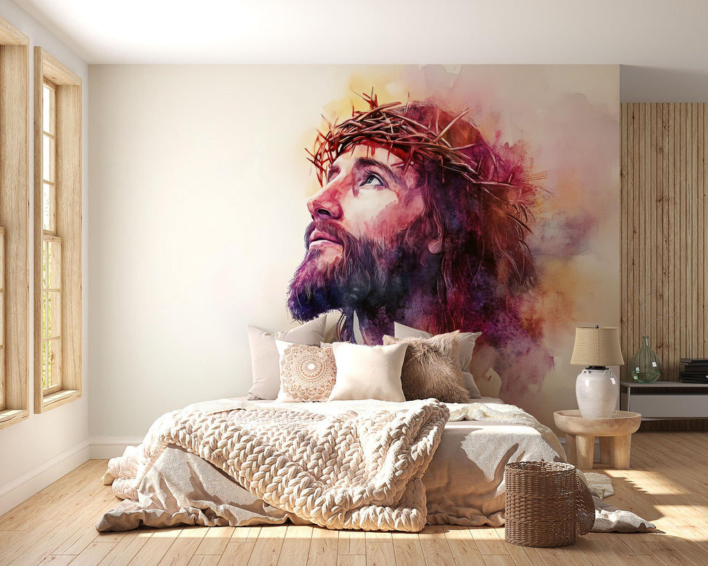 Jesus Christ Crown of Thorns Wall Mural – Spiritual Wall Art – Christian Bedroom Décor – Faith-Inspired Home – Religious Gift for Holidays