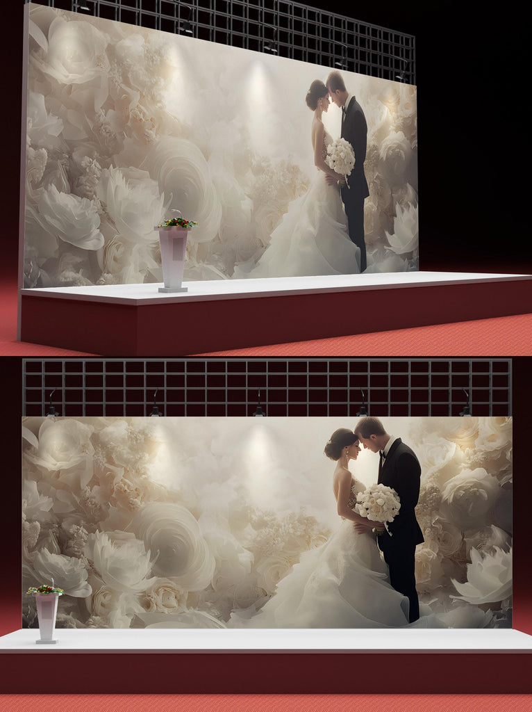 Custom Wedding Wall Mural with Names & Date – Romantic Floral Backdrop, Personalized Wedding Gift, Elegant Photo Wall Decor