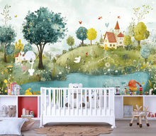 Load image into Gallery viewer, Whimsical Forest Nursery Wall Mural – Baby Room Décor – Gender Neutral Kids Wallpaper – Baby Shower Gift – Playroom Wall Art