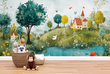 Load image into Gallery viewer, Whimsical Forest Nursery Wall Mural – Baby Room Décor – Gender Neutral Kids Wallpaper – Baby Shower Gift – Playroom Wall Art
