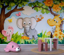 Load image into Gallery viewer, Jungle Safari Nursery Wall Mural – Baby Room Decor – Playroom Jungle Theme – Gender Neutral Baby Shower Gift – Kids Wall Art