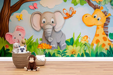 Load image into Gallery viewer, Jungle Safari Nursery Wall Mural – Baby Room Decor – Playroom Jungle Theme – Gender Neutral Baby Shower Gift – Kids Wall Art