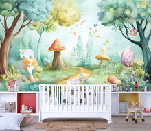 Load image into Gallery viewer, Enchanted Forest Nursery Wall Mural – Woodland Baby Room Décor – Gender Neutral Nursery – Baby Shower Gift – Playroom Wall Art