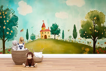Load image into Gallery viewer, Countryside Storybook Nursery Wall Mural – Whimsical Baby Room Decor – Gender Neutral Playroom – Baby Shower Gift – Nursery Art