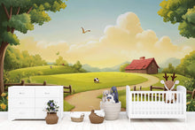 Load image into Gallery viewer, Countryside Farmhouse Nursery Wall Mural – Baby Room Decor – Gender Neutral Playroom Art – Baby Shower Gift – Kids Room Wall Art