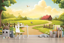 Load image into Gallery viewer, Countryside Farmhouse Nursery Wall Mural – Baby Room Decor – Gender Neutral Playroom Art – Baby Shower Gift – Kids Room Wall Art