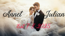 Load image into Gallery viewer, Custom Wedding Photo Backdrop Wall Mural – Personalized Bride &amp; Groom Names and Date – Elegant Wedding Gift – Upload Your Photo