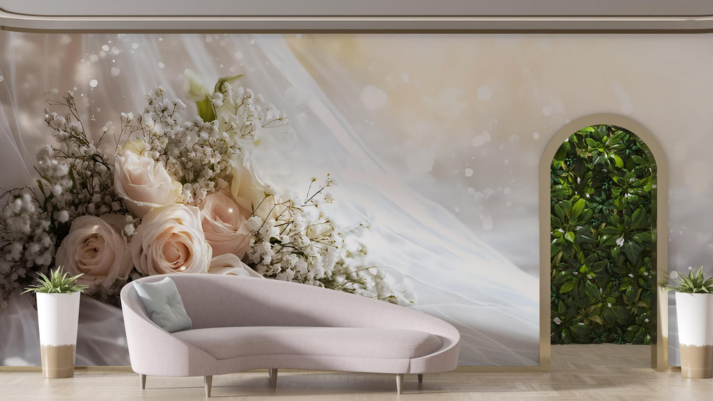 Custom Wedding Backdrop Wall Mural – Personalized Name & Date Gift | Elegant Rose Bouquet Photo Prop | Bridal Shower or Reception Decor