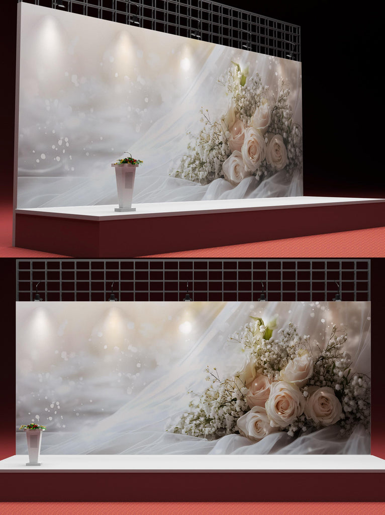 Custom Wedding Backdrop Wall Mural – Personalized Name & Date Gift | Elegant Rose Bouquet Photo Prop | Bridal Shower or Reception Decor
