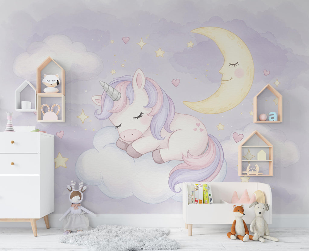Unicorn Princess Room Wall Graphics Peel and Stick Girl room Wallpaper Nursery Self Adhesive Removable nursery wall decor Mural 727RS