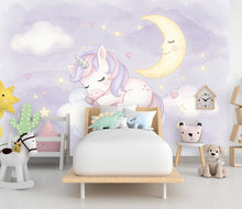 Load image into Gallery viewer, Unicorn Princess Room Wall Graphics Peel and Stick Girl room Wallpaper Nursery Self Adhesive Removable nursery wall decor Mural 727RS