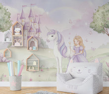 Load image into Gallery viewer, Unicorn Princess Room Wall Graphics Peel and Stick Girl room Wallpaper Nursery Self Adhesive Removable nursery wall decor Mural 728RS