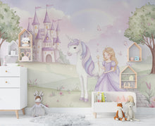 Load image into Gallery viewer, Unicorn Princess Room Wall Graphics Peel and Stick Girl room Wallpaper Nursery Self Adhesive Removable nursery wall decor Mural 728RS
