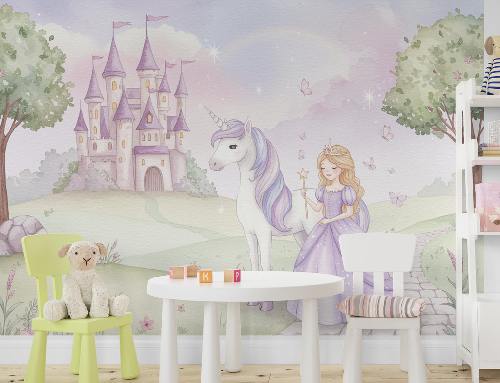Unicorn Princess Room Wall Graphics Peel and Stick Girl room Wallpaper Nursery Self Adhesive Removable nursery wall decor Mural 728RS