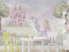Load image into Gallery viewer, Unicorn Princess Room Wall Graphics Peel and Stick Girl room Wallpaper Nursery Self Adhesive Removable nursery wall decor Mural 728RS