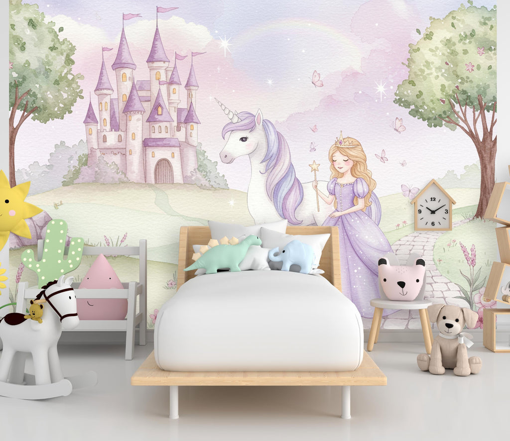 Unicorn Princess Room Wall Graphics Peel and Stick Girl room Wallpaper Nursery Self Adhesive Removable nursery wall decor Mural 728RS