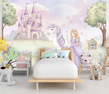 Load image into Gallery viewer, Unicorn Princess Room Wall Graphics Peel and Stick Girl room Wallpaper Nursery Self Adhesive Removable nursery wall decor Mural 728RS