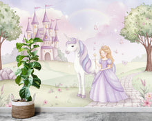 Load image into Gallery viewer, Unicorn Princess Room Wall Graphics Peel and Stick Girl room Wallpaper Nursery Self Adhesive Removable nursery wall decor Mural 728RS