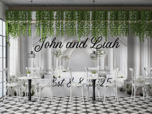 Load image into Gallery viewer, Custom Wedding Backdrop | Elegant White Floral Arch Mural | Personalized with Names &amp; Date | Wedding Gift or Photo Wall