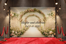 Load image into Gallery viewer, Custom Floral Arch Wedding Backdrop | Personalized Name &amp; Date Mural | Romantic Garden Wedding Gift | Photo Wall Decor