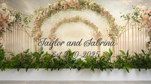 Load image into Gallery viewer, Custom Floral Arch Wedding Backdrop | Personalized Name &amp; Date Mural | Romantic Garden Wedding Gift | Photo Wall Decor