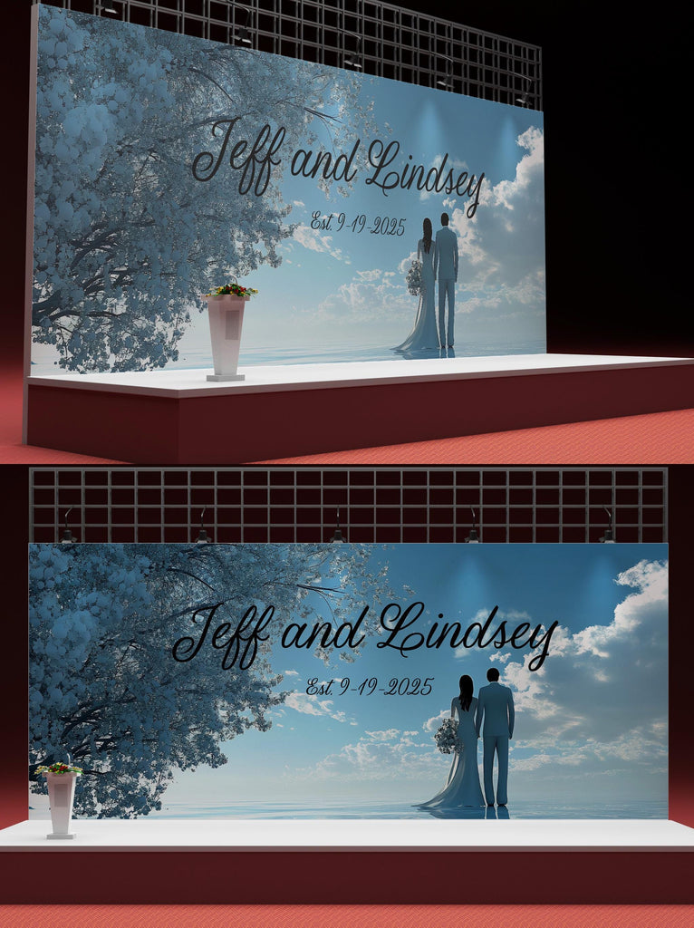 Custom Wedding Backdrop Mural | Names & Date Included | Romantic Couple Ocean Scene | Personalized Wedding Gift Wall Art