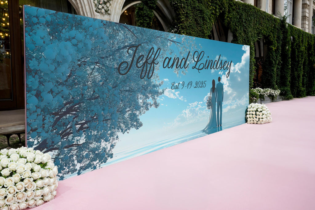 Custom Wedding Backdrop Mural | Names & Date Included | Romantic Couple Ocean Scene | Personalized Wedding Gift Wall Art