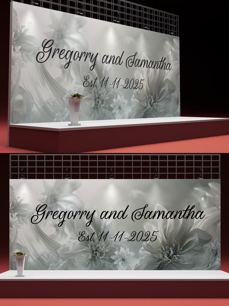 Custom Wedding Mural with Names & Date | Elegant Floral Design | Personalized Wedding Gift | Anniversary Wall Art Backdrop