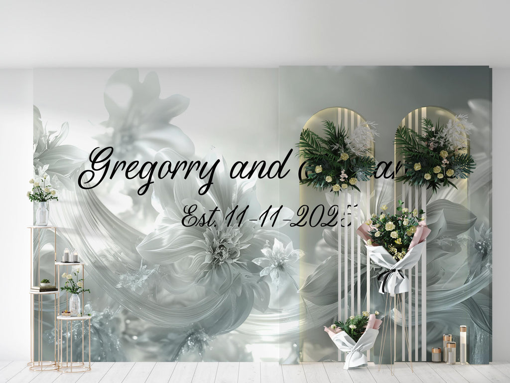 Custom Wedding Mural with Names & Date | Elegant Floral Design | Personalized Wedding Gift | Anniversary Wall Art Backdrop