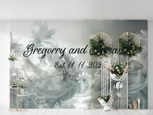 Load image into Gallery viewer, Custom Wedding Mural with Names &amp; Date | Elegant Floral Design | Personalized Wedding Gift | Anniversary Wall Art Backdrop