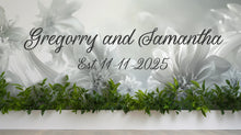 Load image into Gallery viewer, Custom Wedding Mural with Names &amp; Date | Elegant Floral Design | Personalized Wedding Gift | Anniversary Wall Art Backdrop