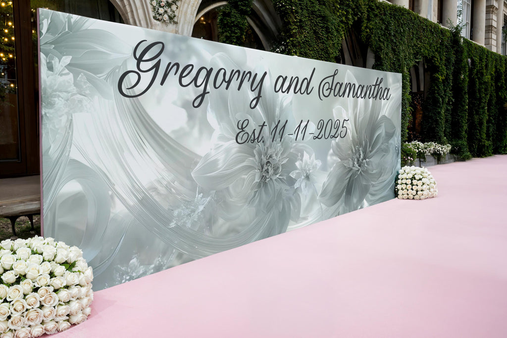 Custom Wedding Mural with Names & Date | Elegant Floral Design | Personalized Wedding Gift | Anniversary Wall Art Backdrop