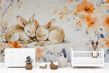 Load image into Gallery viewer, Sleeping Bunnies Nursery Wall Mural – Baby Room Decor – Floral Bunny Mural – Gender Neutral Playroom – Baby Shower Gift – Kids Room Art