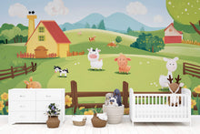 Load image into Gallery viewer, Pastel Farm Animal Nursery Wall Mural – Baby Room Decor – Gender Neutral Playroom – Baby Shower Gift – Kids Room Wall Art – Farm Friends