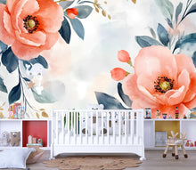 Load image into Gallery viewer, Watercolor Floral Nursery Wall Mural – Elegant Baby Room Decor – Gender Neutral Playroom Art – Baby Shower Gift – Kids Room Wall Art