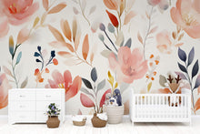 Load image into Gallery viewer, Whimsical Floral Nursery Wall Mural – Watercolor Baby Room Decor – Gender Neutral Playroom – Baby Shower Gift – Kids Room Wall Art