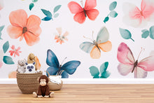 Load image into Gallery viewer, Watercolor Butterfly &amp; Floral Nursery Wall Mural – Baby Room Decor – Gender Neutral Playroom Art – Baby Shower Gift – Kids Room Wall Art