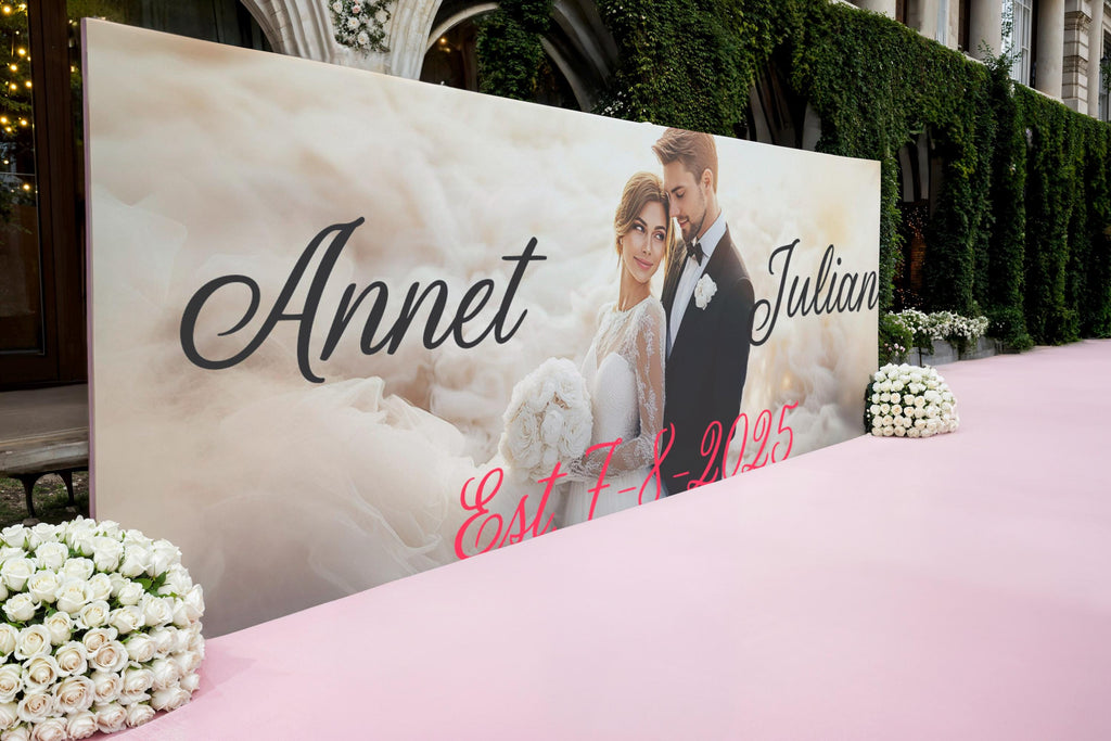 Custom Wedding Photo Mural with Names & Date | Personalized Backdrop Gift | Upload Your Photo | Elegant Couple Wall Decor
