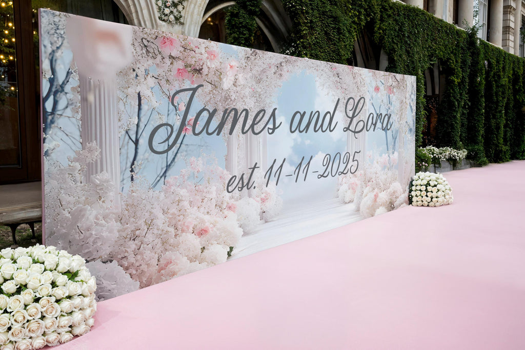 Personalized Wedding Arch Backdrop | Custom Names & Date Gift | Romantic Floral Aisle Wall Mural | Bridal Shower or Anniversary Decor