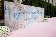 Load image into Gallery viewer, Personalized Wedding Arch Backdrop | Custom Names &amp; Date Gift | Romantic Floral Aisle Wall Mural | Bridal Shower or Anniversary Decor