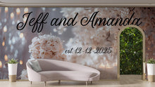 Load image into Gallery viewer, Custom Wedding Wall Mural with Names &amp; Date | Personalized Floral Rose Candle Backdrop | Romantic Anniversary Gift for Couples